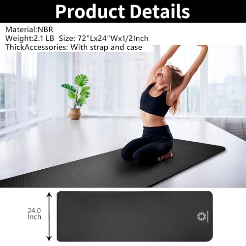Image of Primasole Thick Yoga Mat, 1 /2-Inch Extra Thick NBR Mat with Enhanced Stability - Textured Design, Lightweight Mat with Carrying Strap & Case for Yoga, Pilates, Gym & Home Use (Multiple Colors)