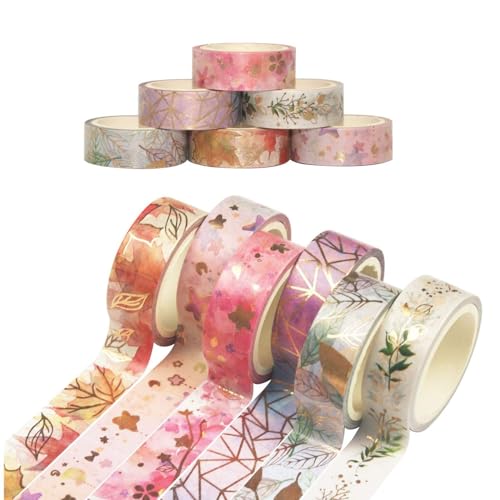 Image of Washi Tape Set - 6 Pcs Decorative Designer Tapes for Scrapbooking, Journals, DIY Crafts, Gift Wrapping And Creative Projects - Easy to Stick And Remove