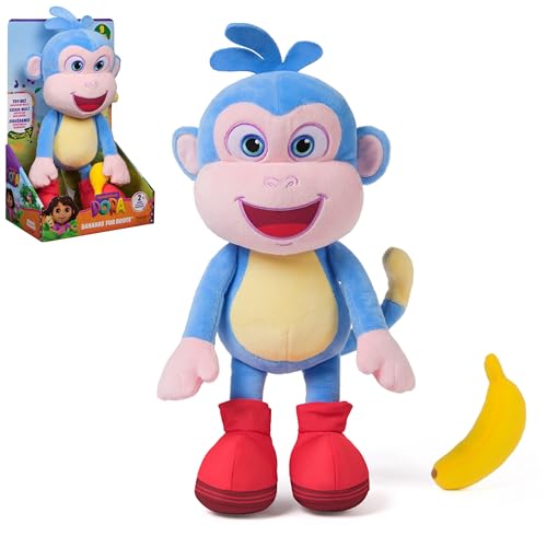 Dora - Peluche Interactive Babouche - Figurine Interactive 35 Cm - Peluche Singe avec Accessoire Banane - 2 Chansons 9 Répliques - Dessin Animé Jouet Maison...