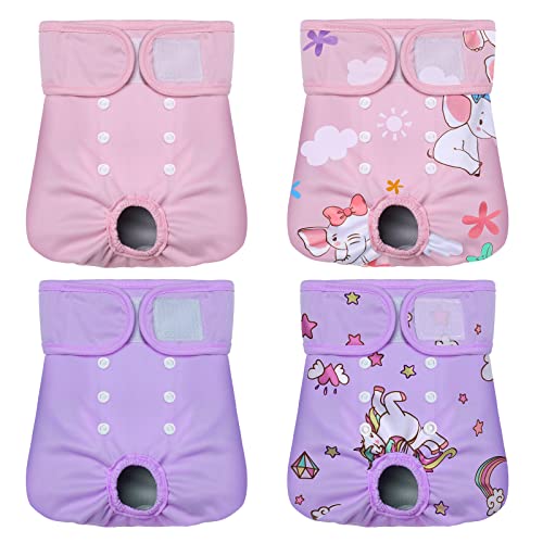 Petbank Pañales Perro Hembra - Paquete de 4 Reutilizables, Pañales para Perros Prueba de Fugas, Pañales Perro Super Absorbentes Transpirables Suaves Lavables, Pañales para Perro Duraderos (L)