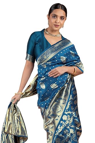 Image of Subham Women Saree Chandrakor Paithani Silk Cotton | Soft Daily Wear Golden Zari Sari with Unstitched Blouse