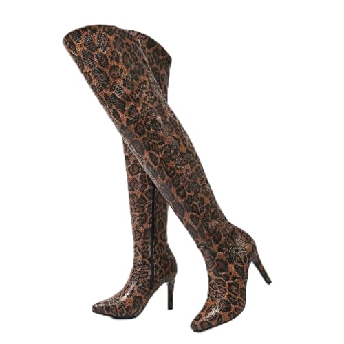 TQYEGQX Women Over The Knee Boots Thigh High Boots with Chunky Heel & Side Zipper Sexy Fall Boots Leopard & snake patterns