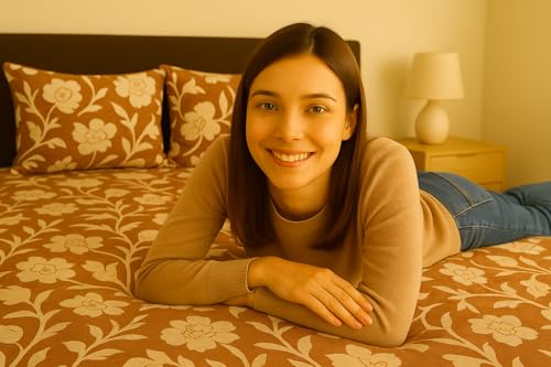 Image of Elastic Fitted Bedsheets with 2 King Size Pillow Covers | Double Bed with All Around Elastic, Size 72 x 78 x 8 Inches (Brown Floral)