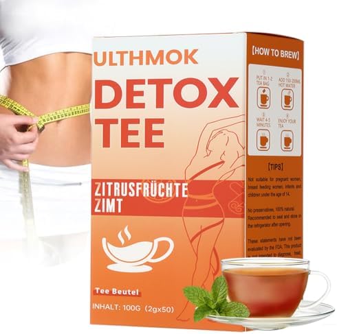 Detox Tee zum Abnehmen，50 Stück abnehmentee entgiften，verbrennt Bauchfett, reduziert Blähungen, natürliche Kräutermischung mit Lotusblatt, Zimt, Löwenzahnblatt und Ingwer, Vegan, A