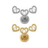 ANYGOLDS 14K Real Solid Gold Heart Diamond CZ Cartilage Daith Helix Tragus Conch Rook Snug Ear Post