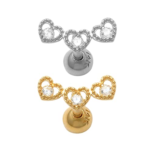 Anygolds 14K Real Solid Gold Heart Diamond Cz Cartilage Daith Helix Tragus Conch Rook Snug Ear Post Stud Piercing Earring Body Jewelry 18 Gauge - 1 Pcs (Yellow Gold) #TOP16