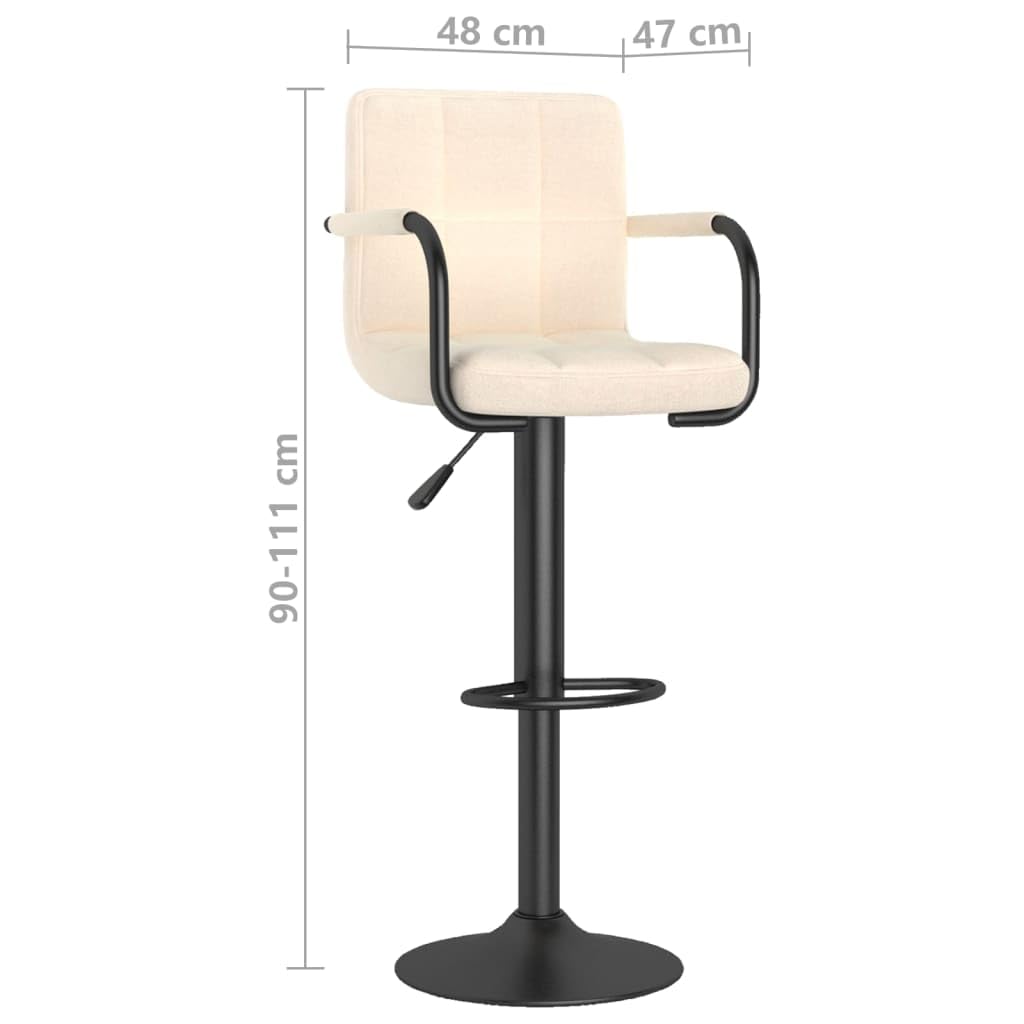Taboret barowy kremowy materiał z podnóżkiem i oparciem, regulacja wysokości i obracany o 360 stopni, stal malowana proszkowo, 48 x 47 x 90-111 cm, idealny do ladu, kuchni, jadalni, salonu