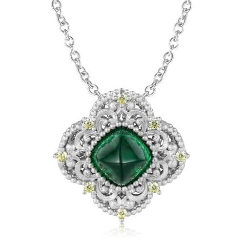 Collier en argent sterling 925 et pendentif tour de sucre vert précieux