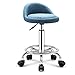 ZHOUXIAO Taboret na kółkach z kółkami i oparciem, obrotowy stołek do salonu krzesło regulowany kreślarski, stołek na ławkę roboczą, masaż spa tatuaż fotografia taboret ze skóry PU niebieski
