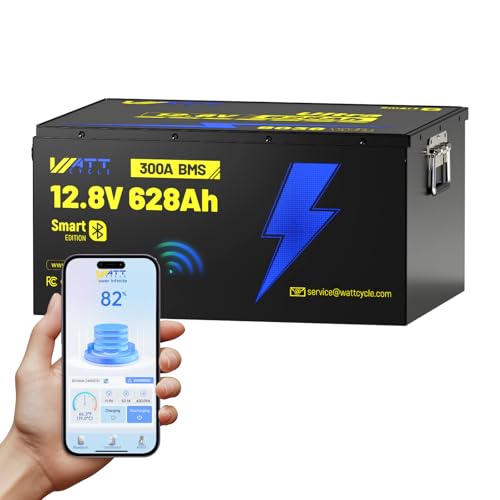 Wattcycle 12V 628Ah LiFePO4 Lithium Battery with Bluetooth, Built in 300A BMS, EVE A+ Cells, Low Temp Protection, 15000+ Cycles, Metal Case, 8038Wh Energy, for RV, Solar System, Home, Off Grid, Backup