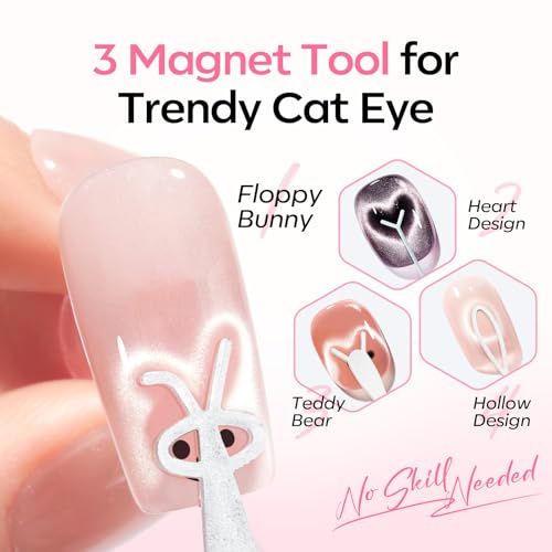 Modelones Gel Polish Cat Eye Magnet for Nails, 5 PCS Nail Magnet Tool Set for Cateye Gel Polish, 4-in-1 Cat Eye Nail Magnet with Magnetic Bead, Heart, Bunny &Circle Cat Eye Magnets for DIY Nail Art — view 3