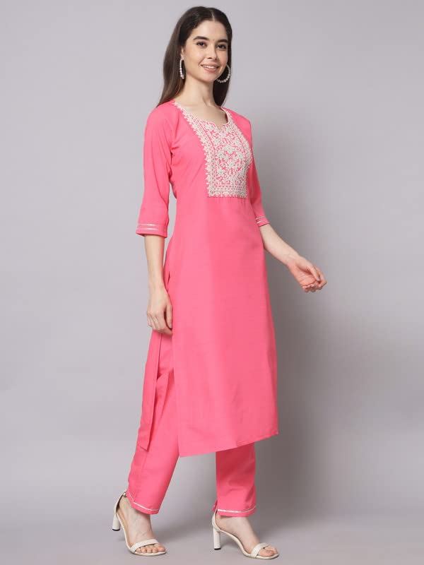 Image of VredeVogel Women's Chanderi Modal Butti Flare Kurta with Pant & Embroidered Chanderi Dupatta Set
