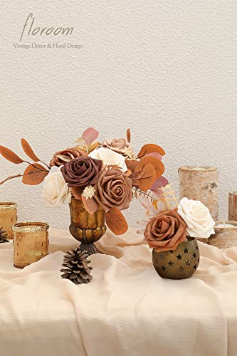 Floroom Artificial Flowers 25Pcs Real Looking Earth Tones Ombre Colors Foam Fake Roses With Stems For Diy Wedding Bouquets Bridal Shower Floral Centerpieces Party Tables Home Decorations thumb #4
