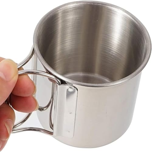 Image of Camping Cup,4pc Stainless Steel Camping Campfire Mug with Handle, Portable Cups with Folding Handle & Mesh Bag for Touring Trips Outdoor Camping Campfire (4pc)