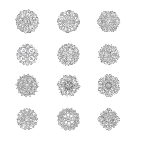 Image of 12 /36 Pieces Wedding Bouquet Brooches for Women Fashion, Rhinestone Bulk Flower Brooch Pins for Crafts