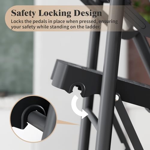 Image of KINGRACK 5 Step Ladder with Tool Platform, 900 lbs Sturdy Step Stool with Handrail, Folding Steel Ladder with Wide Pedal, Safety Ladder for Adults Home Outdoor Painting Garage Office