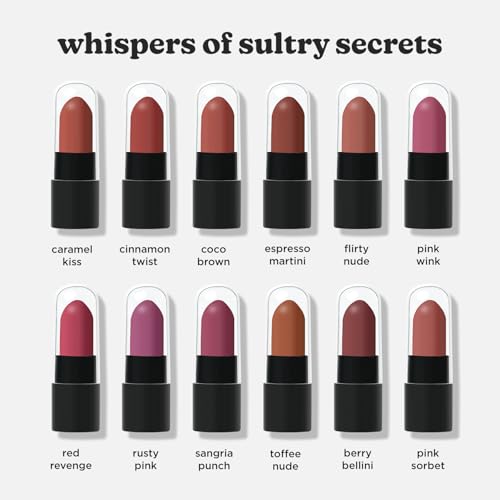 Image of BELLAVITA POUT POPS - A Dozen Secrets | Set of 12 Mini Bullet Lipsticks | BellamoodTech Fragrance | Bold Reds, Nudes & Browns | Creamy, Silky Texture | Long-Lasting, Blendable & Buildable | Travel-Friendly Lipsticks | FDA-Approved, USA Formula | Hydrating, Lightweight Lip Makeup | All Skin Types | 16.8g
