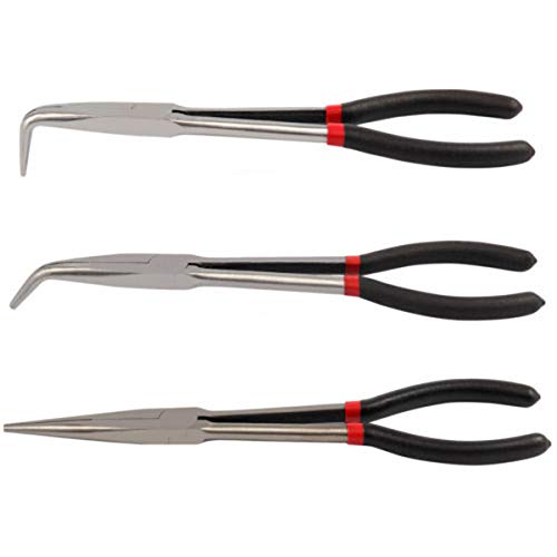 Lot de 3 pinces à bec extra long de 27,9 cm, pince à bec droit, pince à bec courbé à 45 degrés et 90 degrés