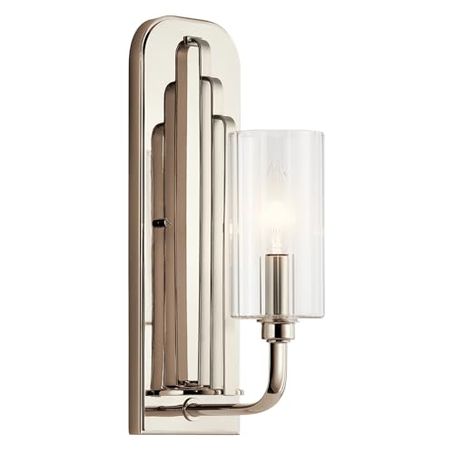 Image of Kichler Kimrose Wall Sconce, 1 Light in Polished Nickel with Clear Fluted Glass, 14 inch H x 4.5 inch W, 52415PN