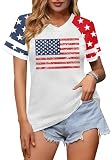 American Flag Shirts Women Patriotic Shirt 4th of July Tee Tops V-Neck Short Sleeve Summer T-Shirt