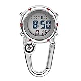 VOSAREA Karabiner Uhr Digital Sportuhren Angeln Wandern Klettern Mini Taschenuhr mit Kompass Camping Outdoor Activities Ärzte Krankenschwestern Rot