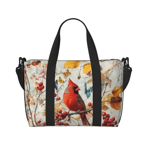 red bird print Travel Duffel Bag, Sports Tote Gym Bag, Swim Pool Bag Large Shoulder Tote Bag for Beach Weekender2