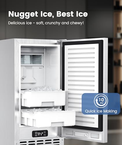 Image of Electactic Nugget Ice Maker Machine, Under Counter Ice Machine,Stainless Steel Built-in Freestanding Ice Maker,66Lbs /Day,LCD Panel /Self-Clean /24H Timer,for Home Kitchen Office Bar Party