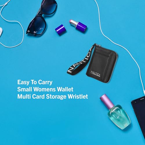 Nautica Everglades Small Wallet for Women, Compact Thin Wristlet, Credit Card Wallet with ID Window, Zippered Coin Purse, Black4