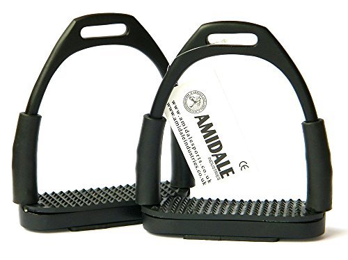 AMIDALE FLEXI SAFETY STIRRUPS HORSE RIDING BENDY IRONS STAINLESS STEEL 10 BNWT (5.00, BLACK)