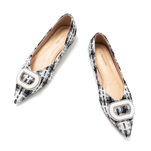 C.Paravano Women's Flats Pointed Toe Flats for Women Designer Ballet Flats Leather Flats Shoes for Women Dressy Casual Work Office Party Shoes