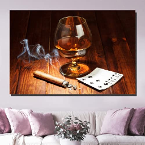 Toile peinture mur art cigares et whisky grand format 70x100cm sans cadre - 2