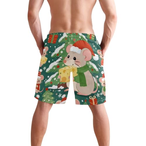Men's Swim Trunks Quick Dry Swimming Shorts with Pocket Christmas Mice with Cheese Pattern Swimsuit Trunks2