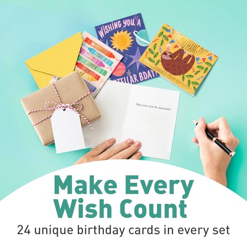Image of Sweetzer & Orange Happy Birthday Cards with Envelopes & Assortment Box. Variety Set of 24 Assorted Birthday Cards with Envelopes, Perfect Bulk Pack for Celebrations, Special Occasions, Friends-4x5.5 inch