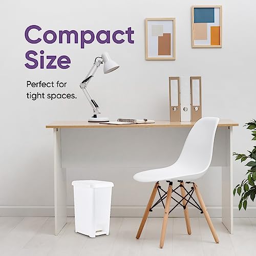 Image of Superio Slim Step On Pedal Plastic Trash Can, Waste Bin for Under Desk, Office, Bedroom, Bathroom, Kitchen (2.5 gal) (White 3 Pack)