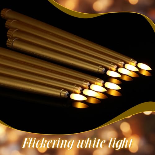 Image of Rossesay 64 Pcs Wedding Flameless LED Taper Candles Battery Operated Candles 4 Sizes of 8.5'', 9.65'', 10.83'', 12.8'' Candlesticks Flickering for Halloween Christmas Church Wedding(Gold)