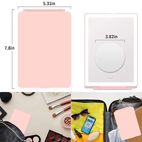 Travel Makeup Mirror With 10X Magnifying Mirror, Vanity Mirror With 80 Led Lights, 3 Colors Light Portable Beauty Mirror, Rechargeable Folding Tabletop Cosmetic Mirror With Touch Screen Dimming(Pink) #TOP3