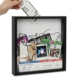 [WQY] チケットボックス 思い出箱 チケット 収納 木製 2WAY 立体 フレーム (壁掛け/卓上) チケット入れ 記念品 飾り (ブラック, M 20*20cm)