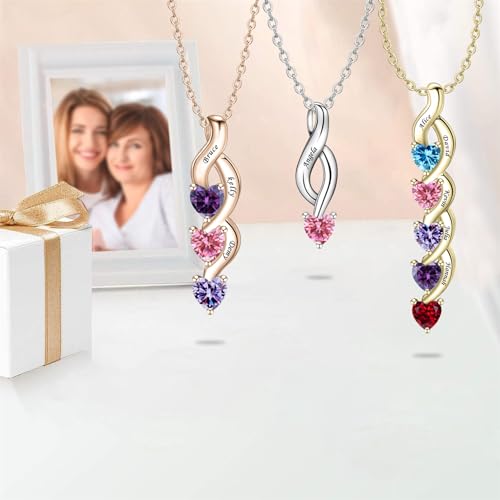 ORFAN Personalized Sterling Silver Mothers Name Necklace with 1-6 Simulated Birthstones Custom Heart Pendant Necklace Personalized Mom Necklace for Christmas4