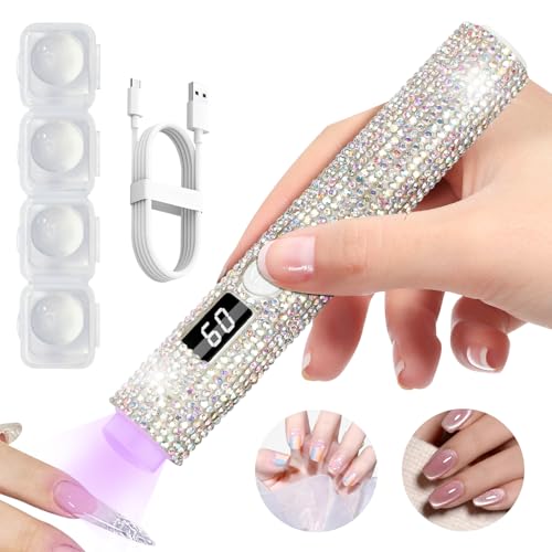 peccera Handheld UV Light for Gel Nails, Glitter Mini UV Light, Cordless Portable Nail Lamp for Fast Curing, Rechargeable LED Lamp for Rhinestone Glue Nail DIY Decoration - AB Diamond