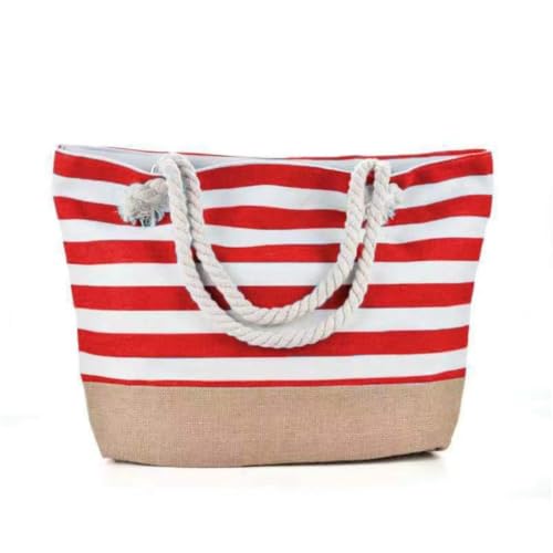 Sac de plage rayé sac fourre-tout en toile grande capacité pliable