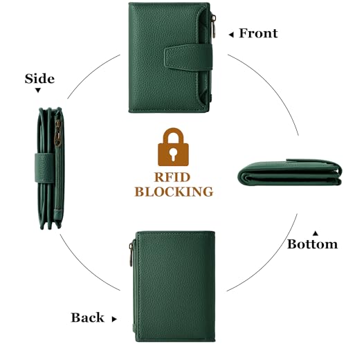 Image of Airkit Small Wallet Women RFID Blocking Soft Leather Bifold Compact Card Holder Wallet for Women with Zipper Coin Pocket 4 ID Window