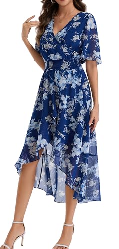 Image of Kormei Womens Short Sleeve Floral Maxi Dress High Low V-Neck Flowy Party Long Dresses