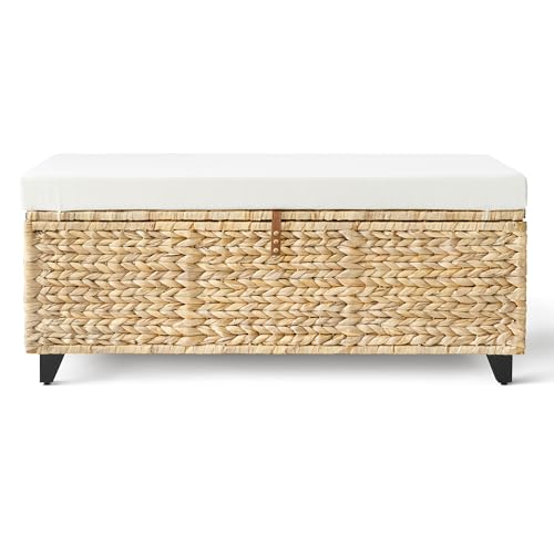 StorageWorks Wicker Upholstered Storage Bench with Detachable Cushion, Natural, 43 ¼