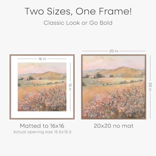 Image of Homeforia 20x20 Picture Frame Mocha, High End Metal 20x20 Square Poster Frame Matted to 16x16 Print, 20 x 20 Mocha Frames with Mat 16 x 16 Photo, 20by20 Thin Frames, Tempered Glass, Wall Kit, Set of 1