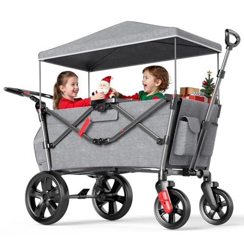 EVER ADVANCED Bollerwagen für 2 Kinder Faltbar mit Dach, Kinderwagen 2x5...