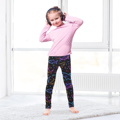 Neon Shark Stars Girls Leggings Ultra Soft Compression Yoga Gym Pants for Kids 4-10T4