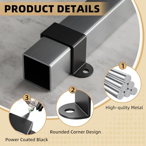 MooxHAI 1.5\"x1.5\" Square Tube Strap Clamp | U shaped metal bracket | Black Square Pipe Clamp with Powder Coated | Wood Deck Fence Post Tie | Square Tube Buckle for Water Pipes,Stairs Railing - 3 Pcs - Thumbnail 3