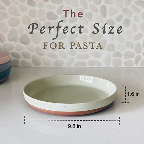 Mora Ceramic Flat Pasta Bowl Set Of 4 - 35Oz, Microwave Safe Plate With High Edge - Modern Porcelain Dinnerware For Kitchen And Eating, Large Wide Bowls/Plates For Serving Dinner, Salad, Etc- Neutrals #TOP1