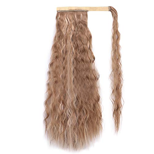 JessLab Curly Synthetic Ponytail Extension, Corn Wave Natural Look Resistant Heat Wavy Hair Piece Ponytail Wrap Pony Wig with Magic Paste for Women Girls (24 inch)