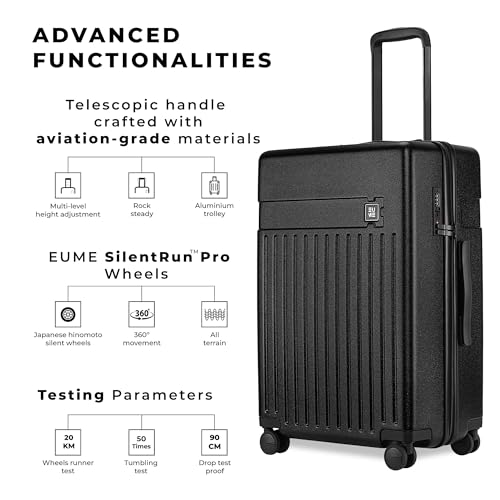 Image of EUME Classic Cabin 55 Cm and Check-in Medium 65 Cm Luggage Trolley Bags for Travel - Set of 2 (Charcoal Black) | Polycarbonate (PC) 8 Hinomoto Wheels Suitcase | Cabin Trolley Bags | Luggage Trolley